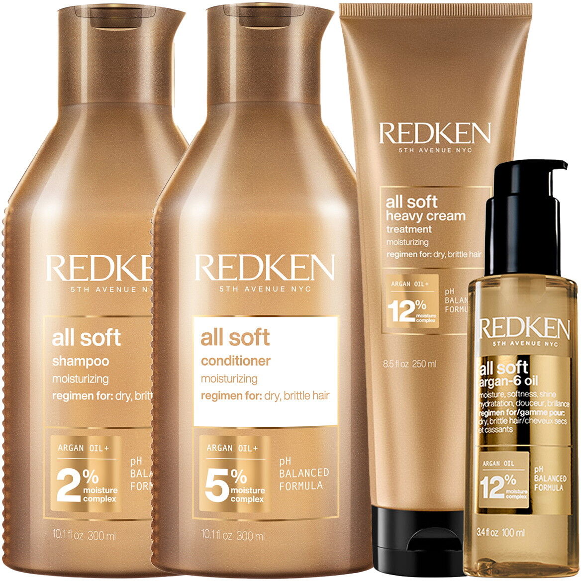 950ml Redken all soft Set (Shampoo 300ml + Conditioner 300ml + Cream 250ml + Oil 100ml)