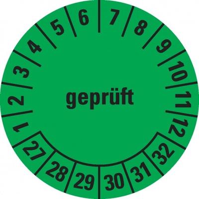 Dreifke® Prüfplakette geprüft 27-32,grün,Dokumentenfolie,selbstklebend,Ø 20mm,500/Rolle