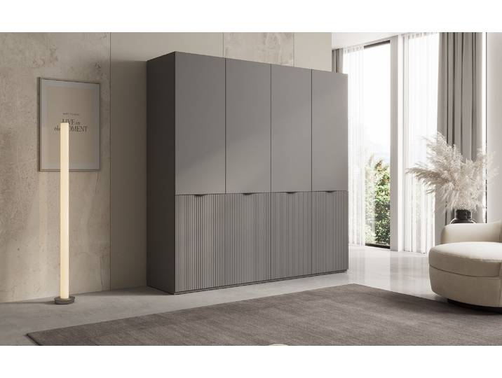 Moduro Elen – Zweimoduliger Kleiderschrank mit strukturierter Front - Grau - Luxusbetten24