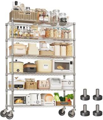 Garvee 6 Tier Metal Shelving 47x18x71 In Heavy Duty Rolling Storage Rack Adjustable Chrome Wire Shelf for Garage Kitchen