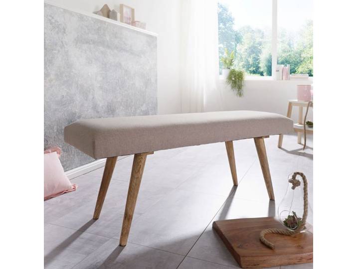 WOHNLING Banc 117x38x51 cm Tissu Bois Massif Gris Banquette Rétro