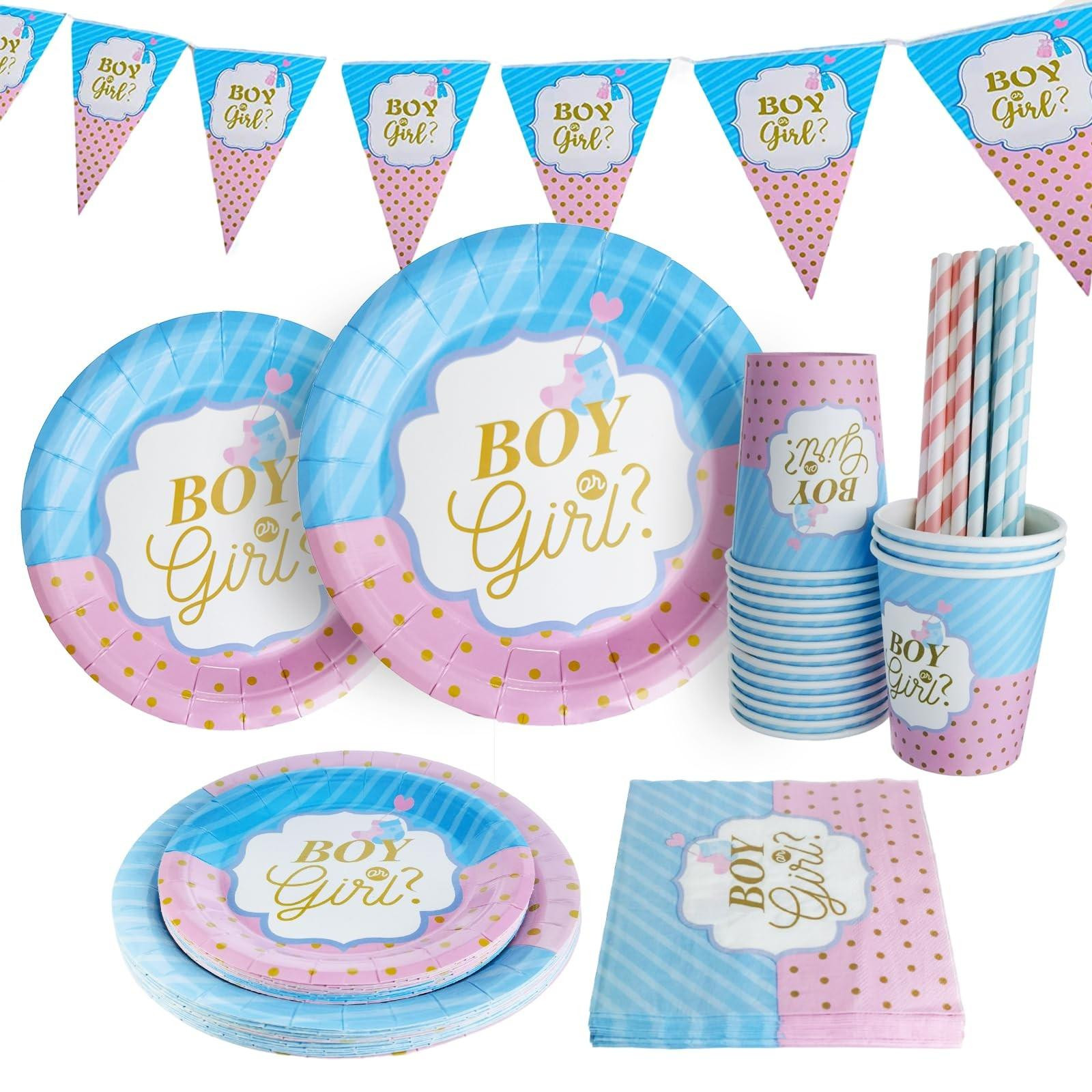 Solidchoice 126-delige Gender Reveal servies set voor 25 gasten