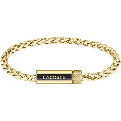 Armband LACOSTE "SPELT", schwarz (gelbgoldfarben, schwarz), Armbänder, Herren, 21cm, Edelstahl, Armband, mit Emaille