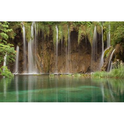 Fototapete PAPERMOON "WASSERFALL-FLUSS SEE WALD STEINE BLUMEN BERGE BACH XXL", bunt, B:4m L:2,6m, Vlies, Tapeten