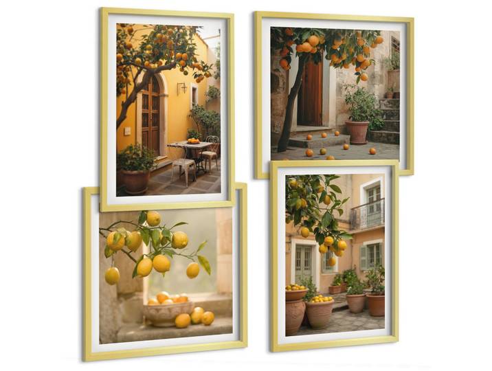 Tulup Bilder SET 4er Set - 50x50 cm & 40x60 cm Goldrahmen - Zitrusgarten in der Sonne, Goldfarben, Kunststoff, Rechteckig, 50x50 cm, gerahmt, Bilder & Rahmen, Bilder
