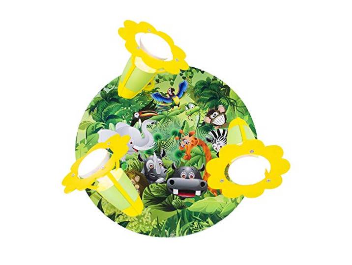 Elobra Kinderzimmerlampe Tiere Rondell Wildnis , Süße Deckenlampe für das Kinderzimmer, Lampe Dschungel, Mädchen & Jungs, aus Echtholz, , Grün, 29 x 29 x 19 cm