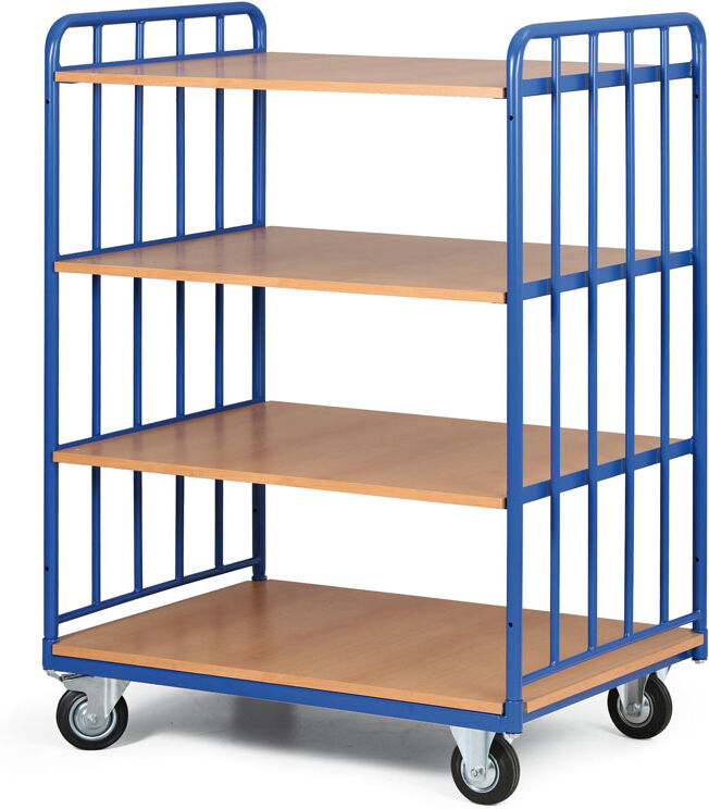 B2B Partner Etagenwagen, 4 Etagen, 2 Wänden aus Rohrstreben, Tragfähigkeit 300 kg