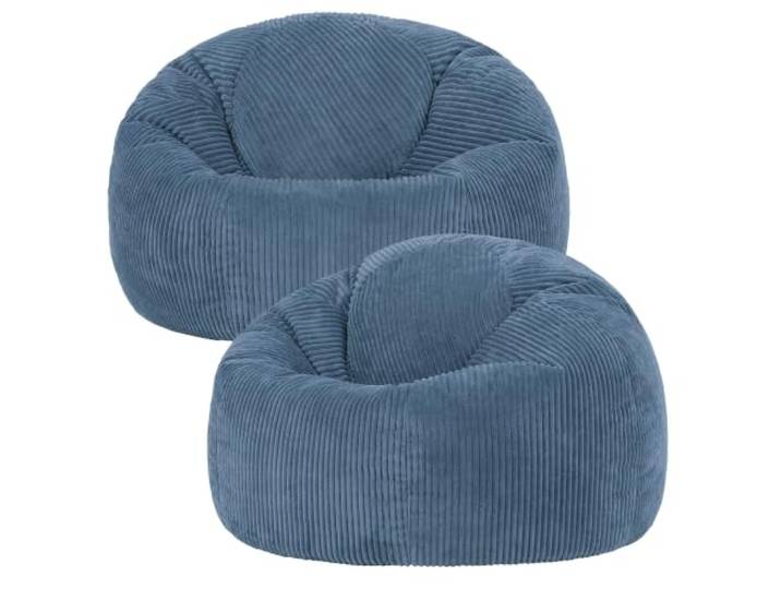 Icon Kingston Sitzsack Cord mit Füllung, 2er Pack, Blau In Deutschland Hergestellt, Sitzsack Erwachsene, Weicher Cordstoff, Sitzsack Sessel für Wohnzimmer und Schlafzimmer