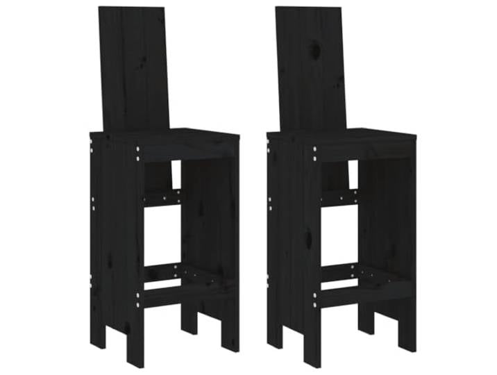 GHVBNMF Barhocker 2er Set Massivholz Kiefer Schwarz 40x42x120 cm Rustikale Kneipenhocker aus Nadelholz mit bequemer Fußstütze und hoher Rückenlehne für Balkone, Gartenbars und Küchen.