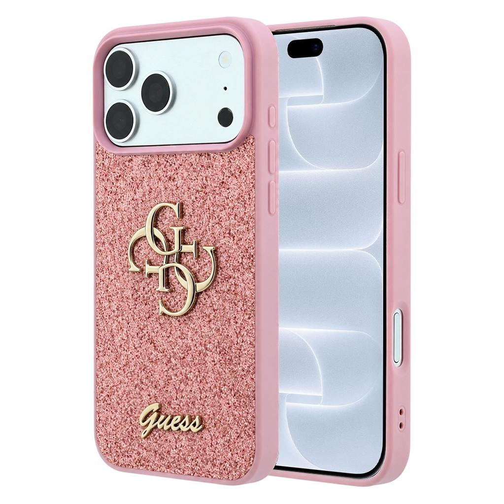 Guess PU Feste Glitzer 4G Metalllogo Hülle für iPhone 18 Pro Pink (Apple iPhone 17 Pro, Apple iPhone 18 Pro) (GUHCP18LHG4SGP)