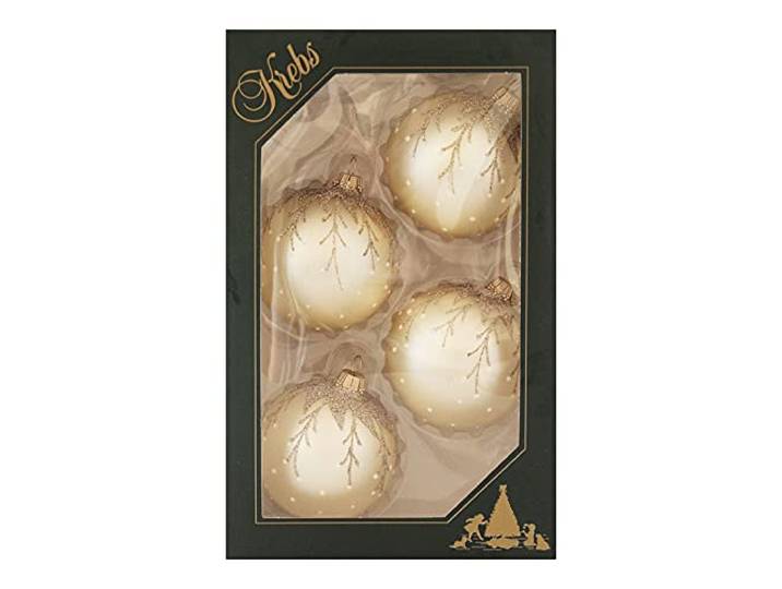 Krebs Glas Lauscha 7cm Kugel hellgold mit Zweigen dekoriert
