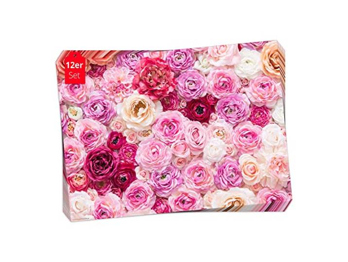 Tischset, Platzset - Pinkes Rosenmeer - 12 Stück Made in Germany, 44x32cm aus speziellem Naturpapier in Aufbewahrungsmappe – die besondere Tischdeko für Frühling, Ostern & Blumen