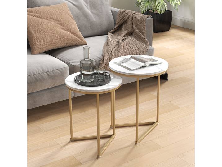 HOMCOM Tables Basses Modernes Lot de 2 Pieds Acier Doré Salon