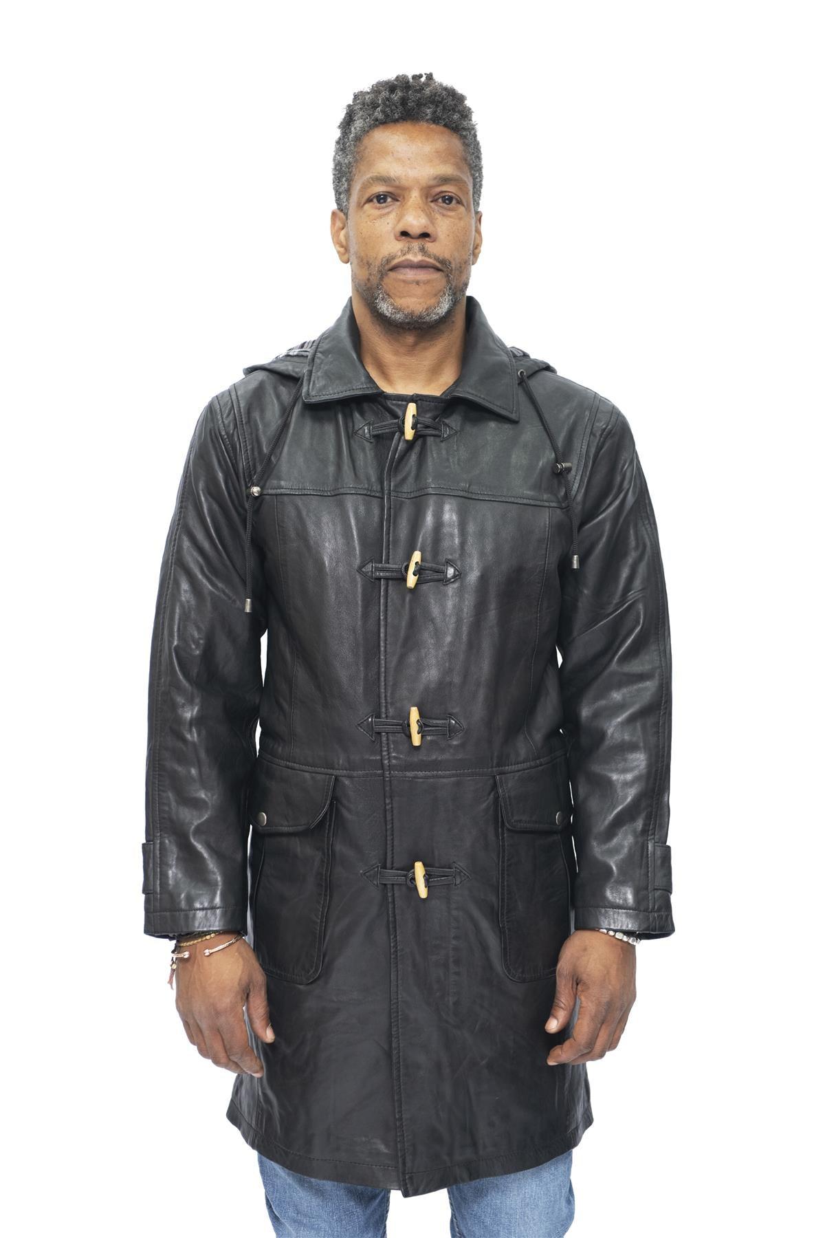 Herren-Leder-Duffle-Klassiker-Mantel-Aylesbury