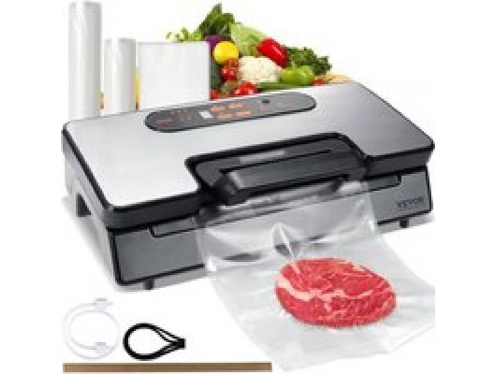 VEVOR Machine sous Vide pour Aliments Secs Humides 90 kPa Appareil de Mise sous Vide 130 W Scelleuse Multifonctionnelle Auto Manuel Coupeur Intégré 2 Rouleaux Sacs Tuyau Externe pour Conserver Aliment