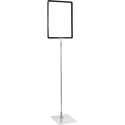 Plakatrahmen mit Standfuß und Halterung (Set) A4 Aluminiumstange verstellbar von 600 - 900 mm | schwarz | Standfläche: grau, Kunststoff