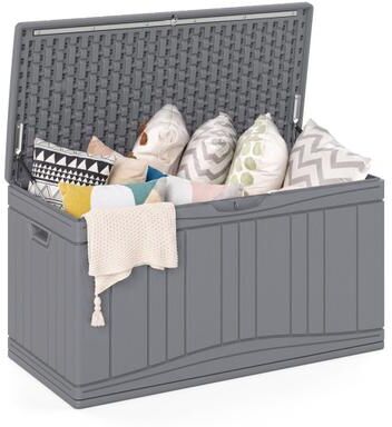 Costway 80 Gallon Outdoor Deck Box with Lockable Lid for Garden Tools Cushions-Gray color