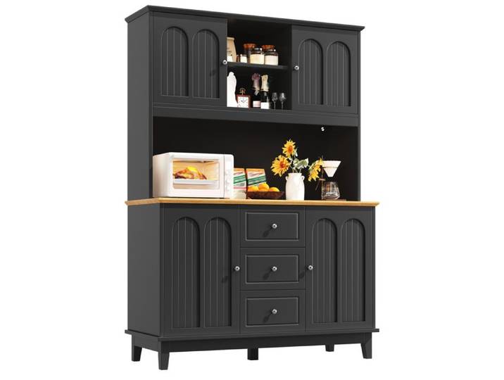 Buffet haut SENVIRO vitrine 120 x 40 x 180 cm 4 portes 3 tiroirs LED par application USB anti-basculement