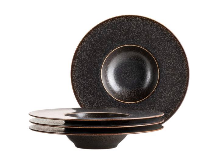 Mäser Tellerset Powerful, Schwarz, Braun, Keramik, 4-teilig, rund, lebensmittelecht, Essen & Trinken, Geschirr, Geschirr-Sets, Teller-Sets
