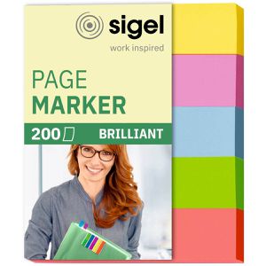 Sigel Haftmarker Page Marker, HN625, Brilliant, Papier, beschriftbar 5 x 40 Streifen farbsortiert