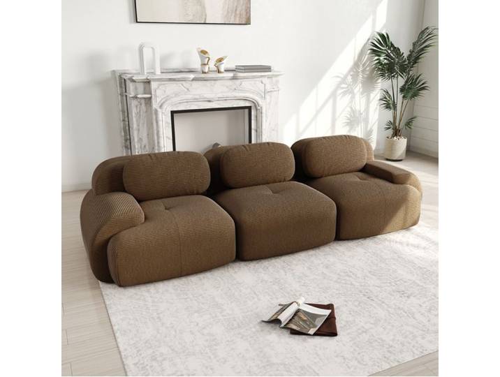 Canapé 3 places marron velours côtelé – modulable sans montage
