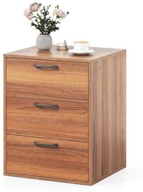 Costway 3 Drawer Nightstand with Wood Grain Finish and Storage for Living Room Bedroom Study-Walnut