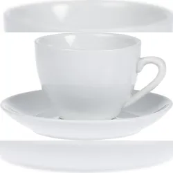 Caterado 6 x Kaffee-Tasse BISTRO, Inhalt 0,20 ltr., mit Untertasse, UNI WEISS, Henkelform rund, Höhe: 6,5 cm.
