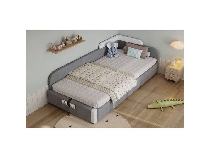 Lit enfant ZUONCEGLNG sans matelas coffre relevable velours blanc/gris 90 x 200 cm