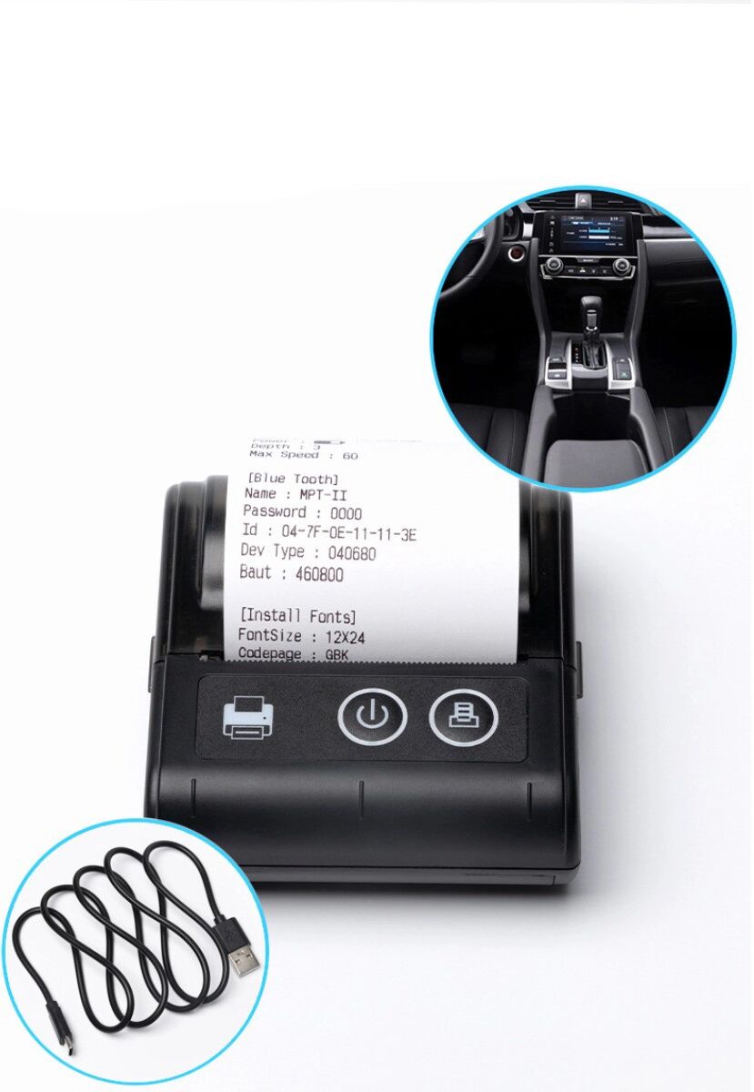 INF Tragbarer Thermodrucker für Quittungen - 58mm Bluetooth 2.0/4.0, USB Typc-C, 203dpi, 90mm/s, wiederaufladbar 2600mAh