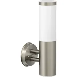 ledscom.de Wandleuchte PORU für außen, IP44, edelstahl, rund, inkl. E27 Lampe, Energieeffizienzklasse A, gefrostet (warmweiß, 4W, 935lm)