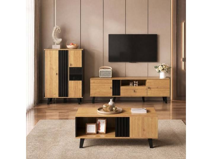 Meuble TV - ZEVKOR - Lowboard - 170 cm - 2 portes - 1 tiroir