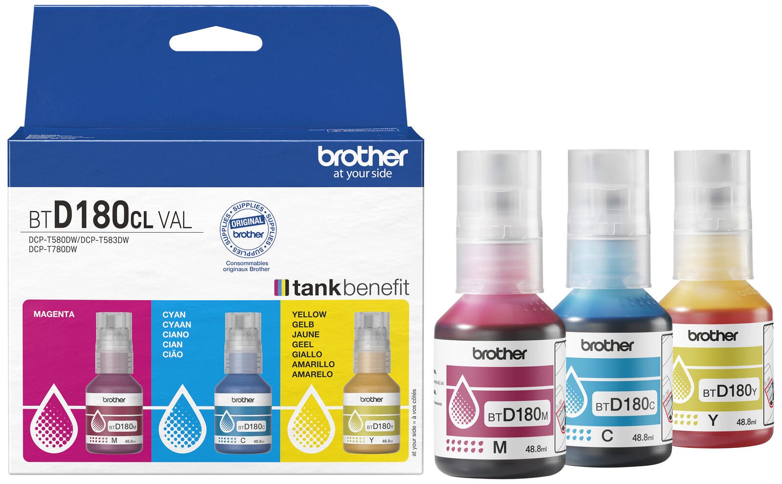 Brother Original BTD180CLVAL Nachfülltinte - 3er Multipack 15.000 Seiten