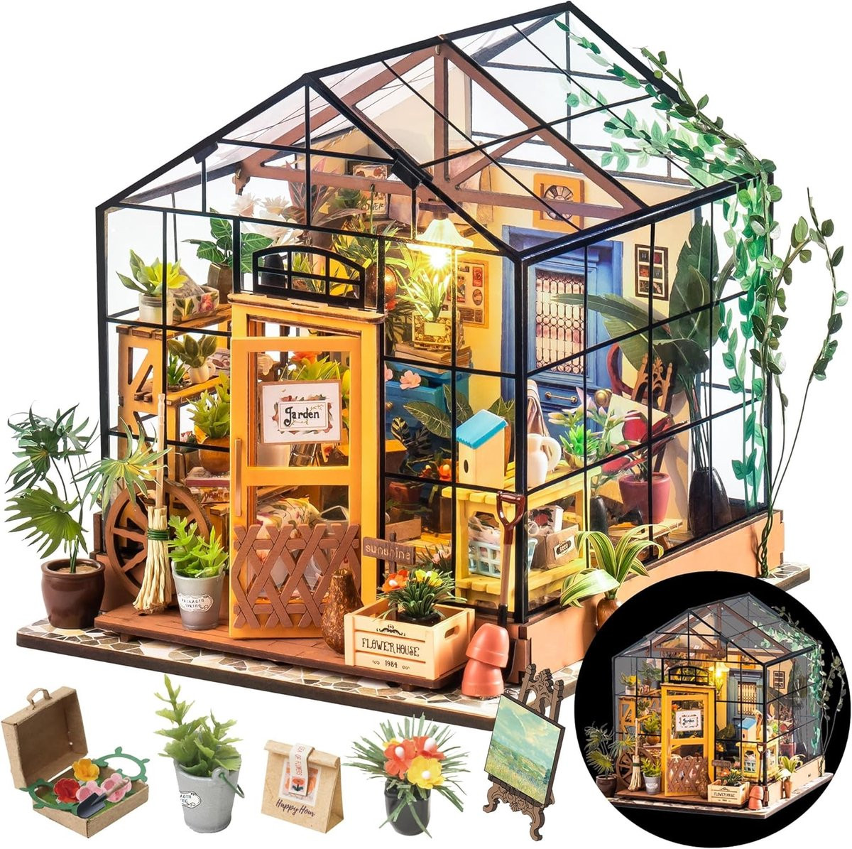 Doe-het-zelf Miniatuur Poppenhuis met LED Verlichting - Houten Bouwpakket voor Volwassenen en Kinderen vanaf 14 jaar