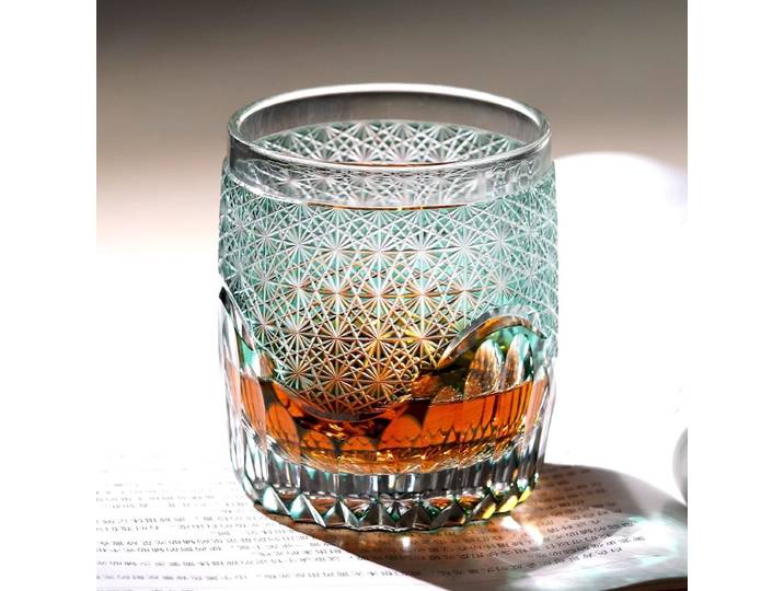 Haut japonais Edo Kiriko, sculpture à la main, verre à whisky en cristal, chrysanthème vert, vague de mer, Brandy, liqueur, renifleur, tasse à vin, verres