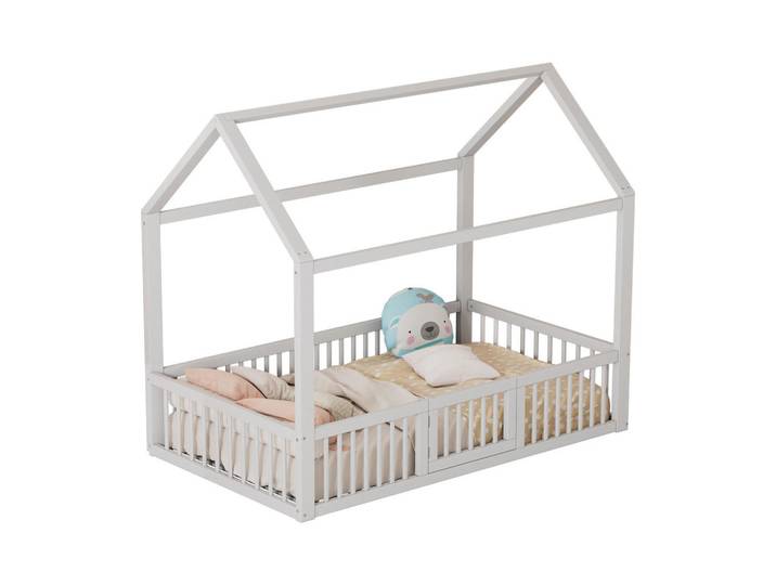 Flieks Massivholzbett 90x200cm Weiß Doppelbett Hausbett mit Türchen, Holz, 90x200 cm, Babymöbel & Kindermöbel, Kinderzimmer & Jugendzimmer, Kinderbetten, Spielbetten