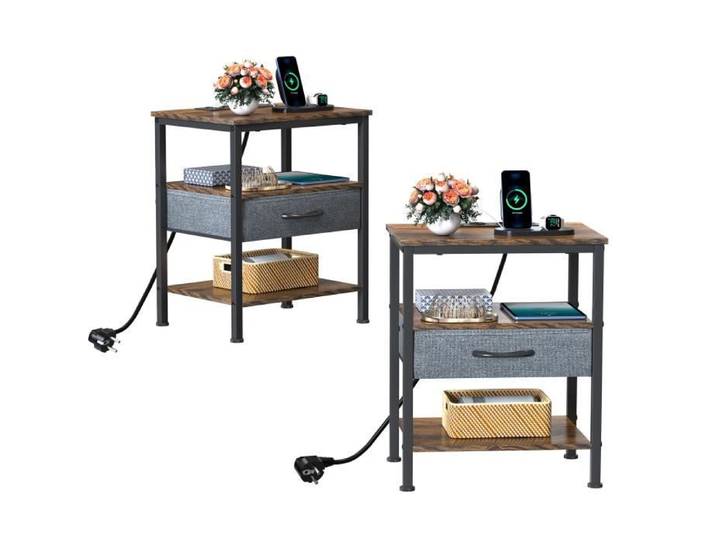 Table de chevet - VIVOLILV - Lot de 2 - Marron Rustique et Noir - 1 Tiroir - 2 Étagères