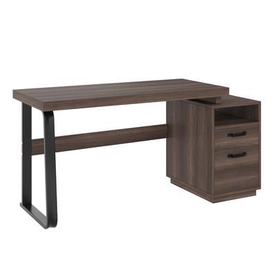 Merax 135x54 cm Schreibtisch, MDF-Tischplatte mit Stahlrohr-Gestell, mit 4 geräuschlosen Schubladen, Braun