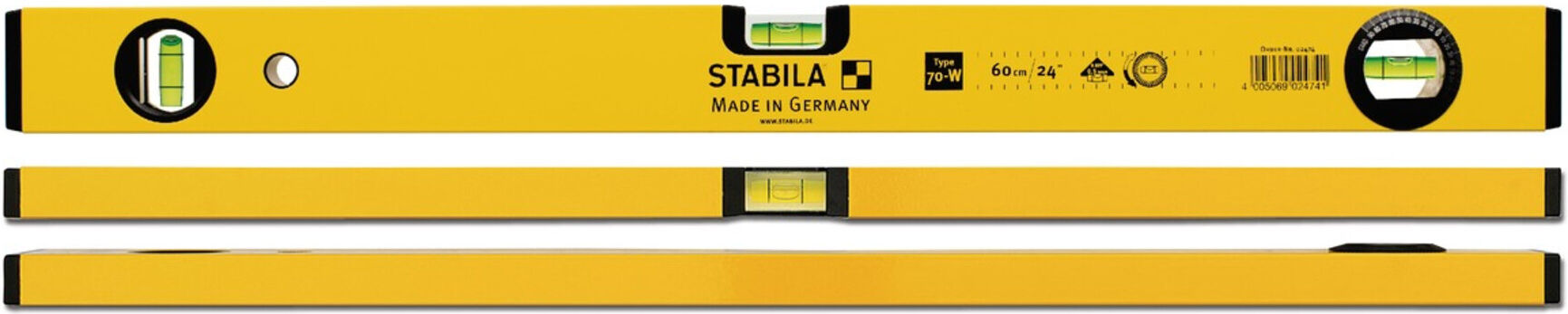 STABILA Wasserwaage Type 70 W 80 cm mit drehbarer Winkel-Libelle (02475)