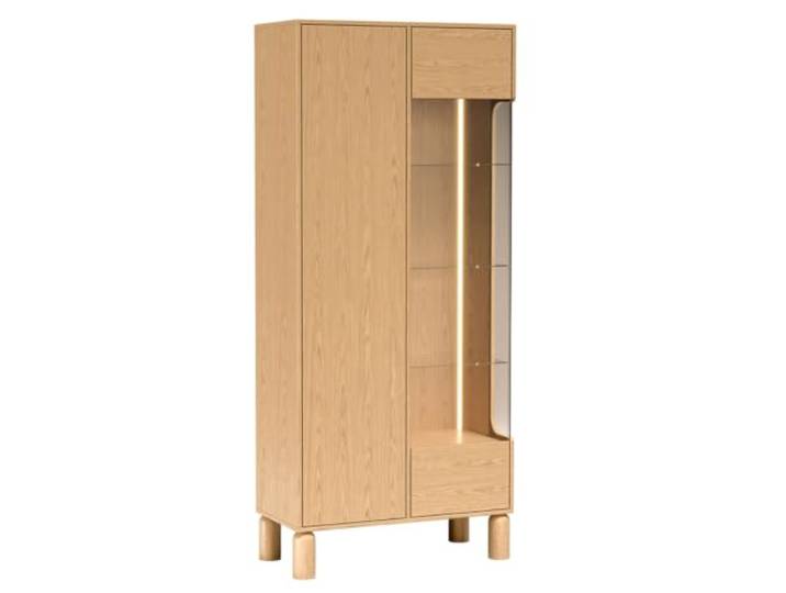 Komodee Vitrine KINSARVIK - Eiche - Hohe Beine - Glasregale - Beleuchtung - 89 x 197 x 41 cm