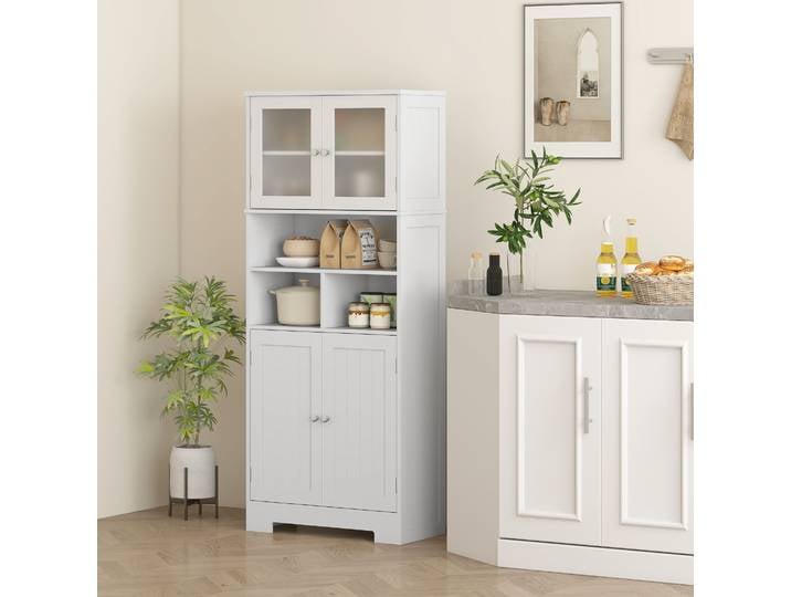 HOMCOM Credenza Cuisine Blanc 2 Armoires Verre 3 Compartiments