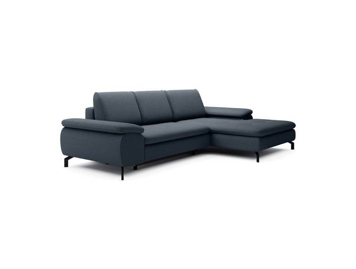 Canapé d'angle droit convertible en tissu texturé bleu ARCHIBALD
