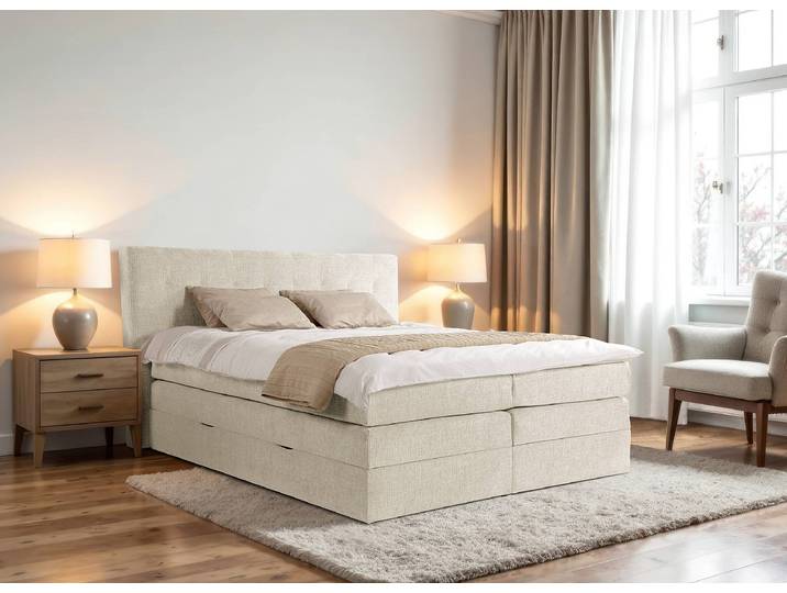 Boxspringbett Vassouro 200 x 200cm Strukturstoff Kanita Weiß