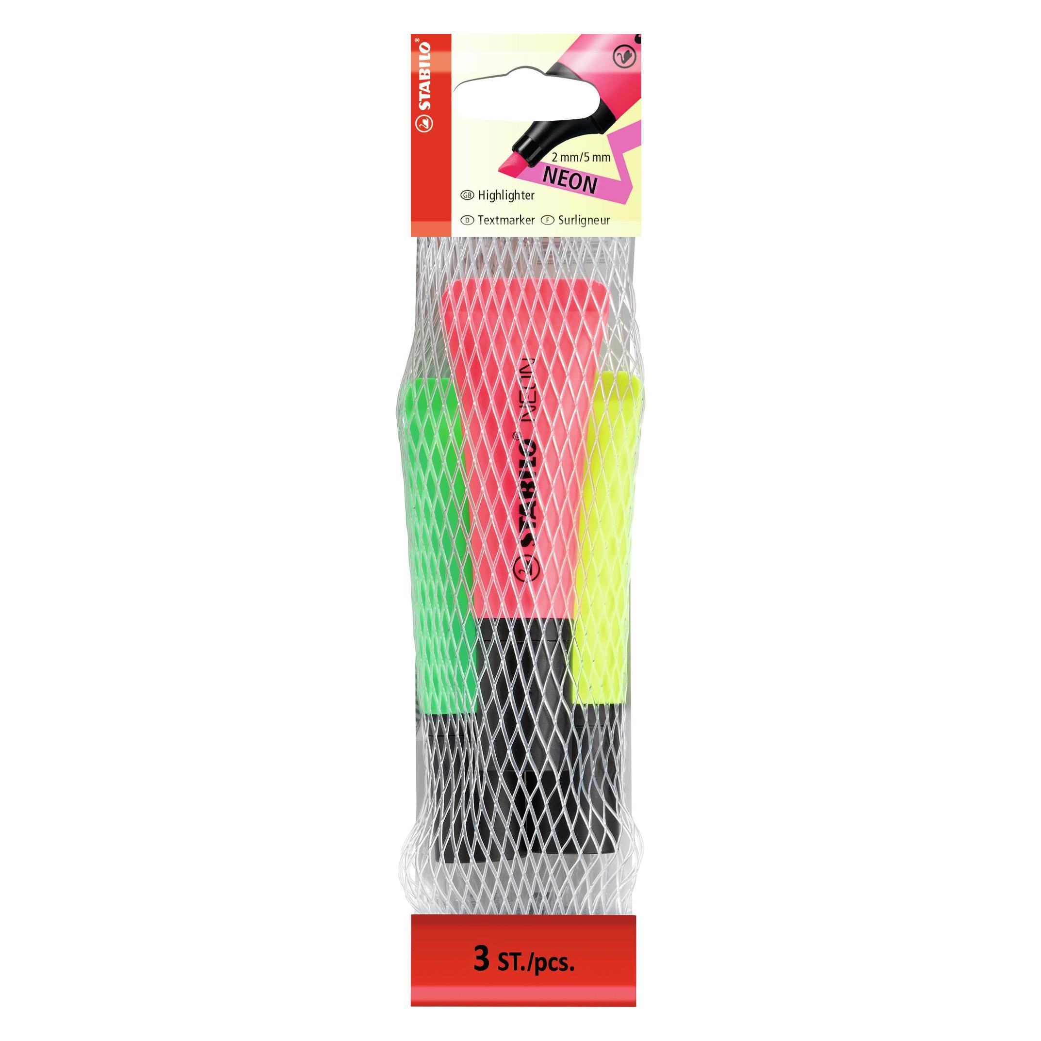Stabilo Textmarker NEON 3er gelb grün pink Netz (3x) (72/3-1)
