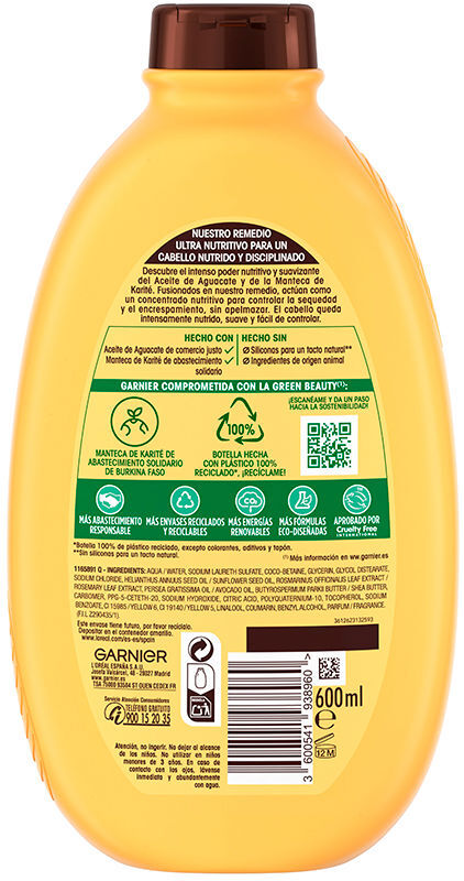 Garnier Original Remedies champú aguacate y karité 600 ml
