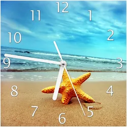 Wallario Uhr 30 x 30 cm, schwarze Zeiger Seestern am Strand am Meer