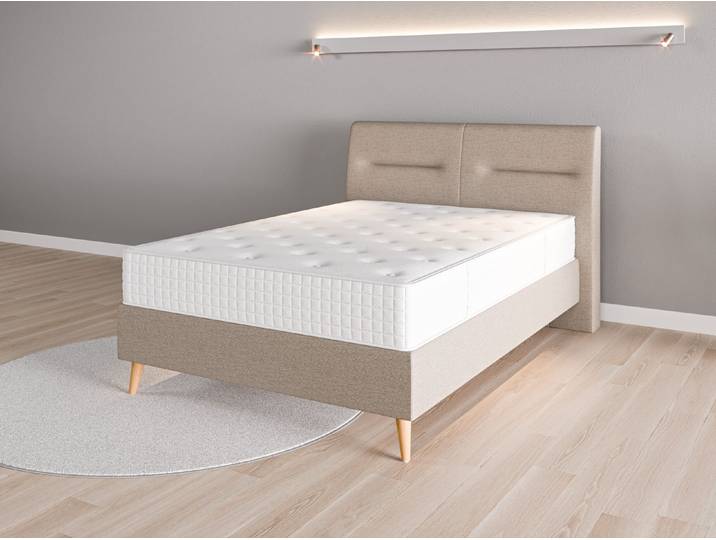 Boxspringbett 140x200 Nr. 2 - Beige/Braun (Beigegrau) - Feiner Strukturstoff