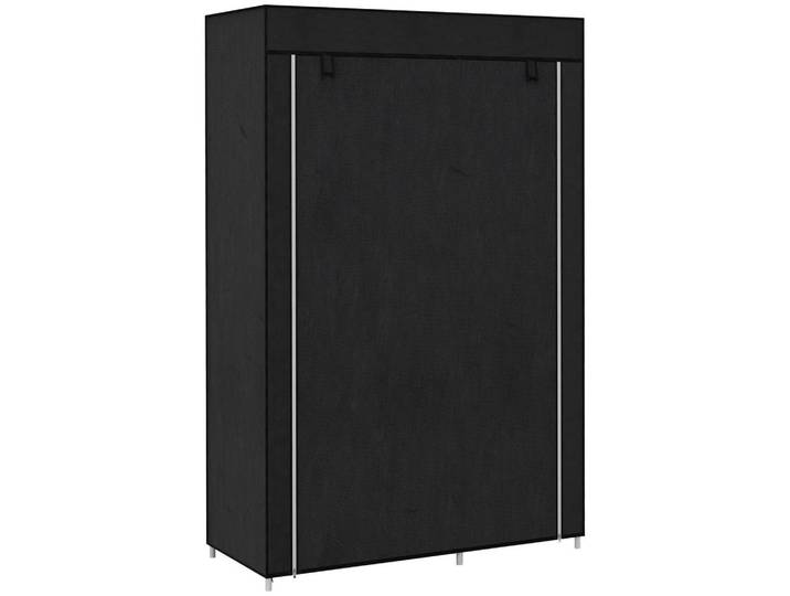 Homcom Kleiderschrank Stoffschrank Faltschrank mit 2 Kleiderstangen, 6 Fächern, Schwarz, Metall, 43x162.5x103 cm, Schlafzimmer, Kleiderschränke, Stoffschrank