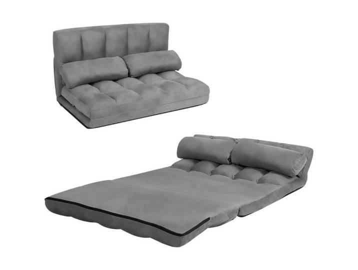 COSTWAY Canapé Lit / Chauffeuse Convertible Dossier Réglable 6 Positions 2 Coussins Tissu Aspect Suédé Détachable et Lavable