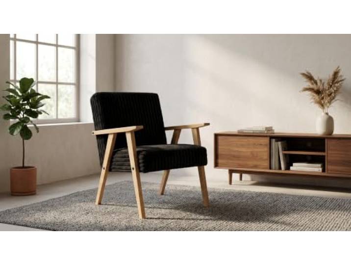 Family Meble Sessel Soler Idylla – Retro-Sessel im Vintage-Stil mit Stoff-Bezug – Schwarz · 100