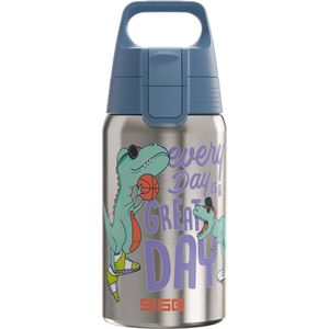 SIGG Trinkflasche Shield One Kids, kohlensäuregeeignet, aus Edelstahl, silber/blau, Klappdeckel mit Druckknopf, 500 ml